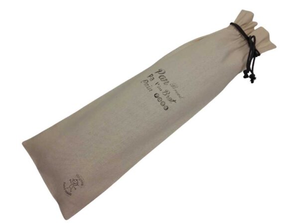 Bolsa de tela para pan baguette con cierre de cordón. 47x21cms.